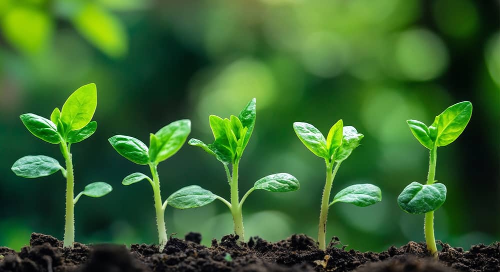 Green plants sprouting out of the soil